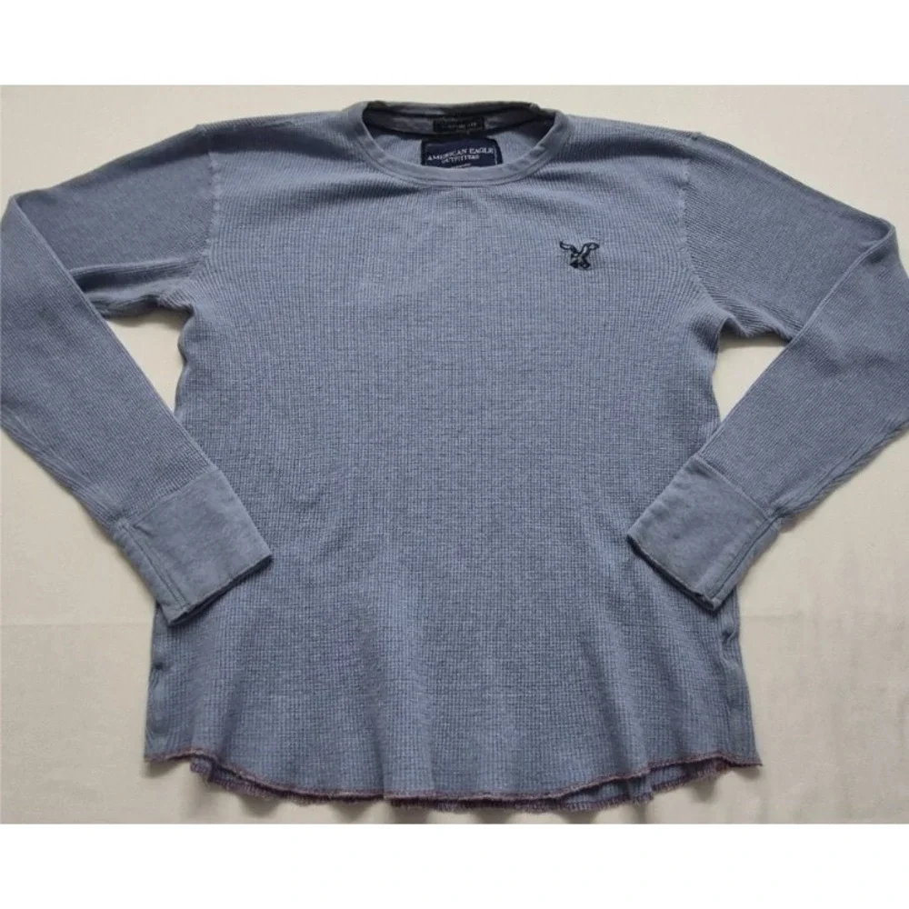 American‎ Eagle men's blue Thermal pullover long sleeve shirt sz. M Cotton